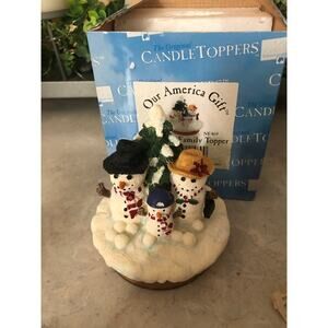 Snowman Family Large Candle Jar Topper 3.5x3” Preowned